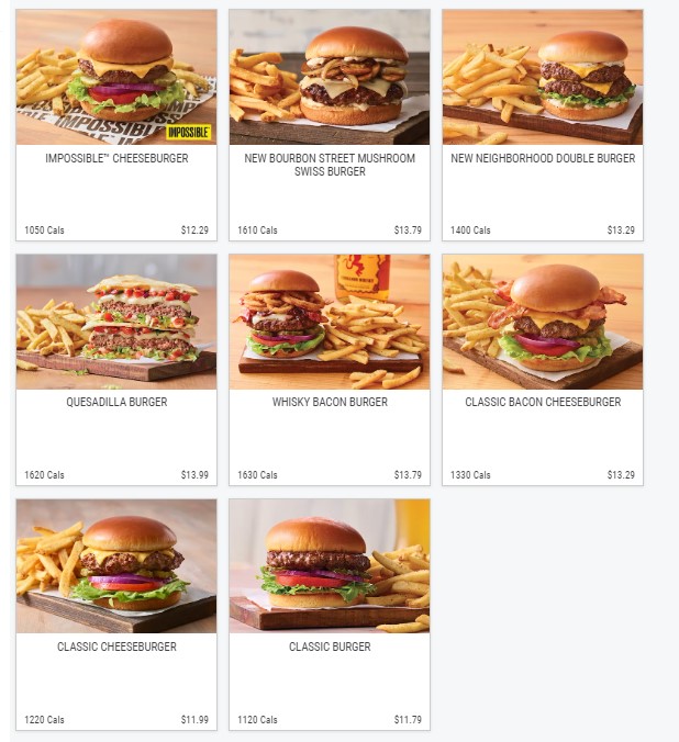 Applebee's Burgers Menu Image