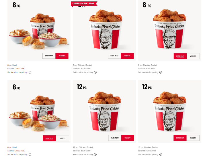 KFC Bucket Menu Image