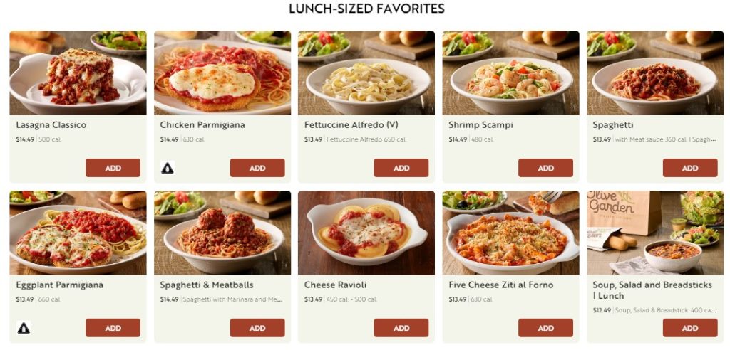 Olive Garden Lunch Menu Prices Image