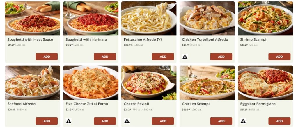 Pasta Olive Garden Menu with Pictures Image