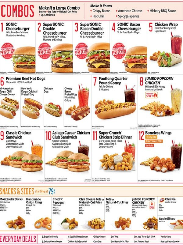 Sonic menu with pictures image