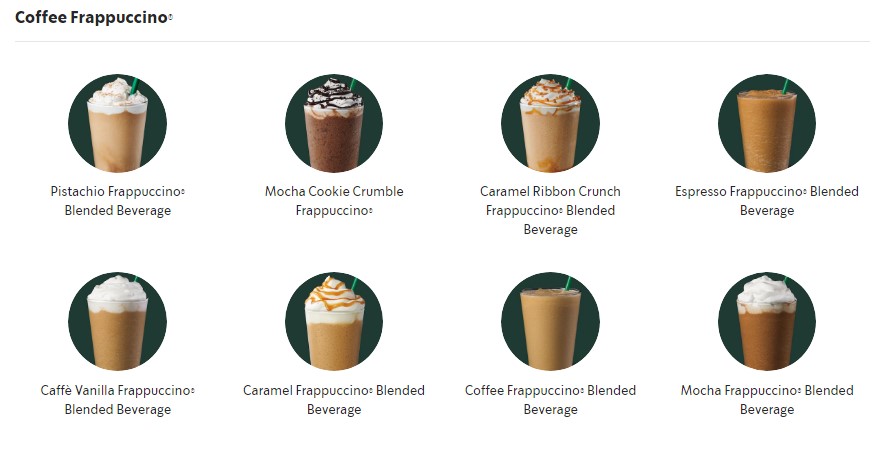 Starbucks Menu with Calories Image