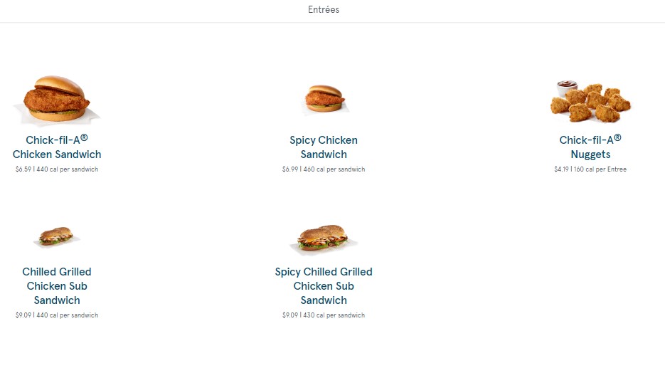 Chick Fil A Catering Entrees Calories Image